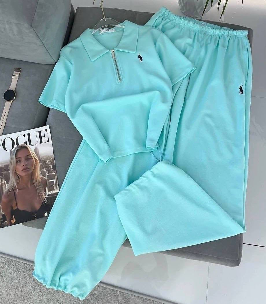 Polo Pony Embroidered Short-Sleeve Polo Crop Top & Balloon Jogger Co-ord Set