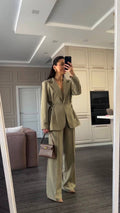3-Piece Side-Tie Blazer, Button Vest & Wide-Leg Palazzo Suit Set