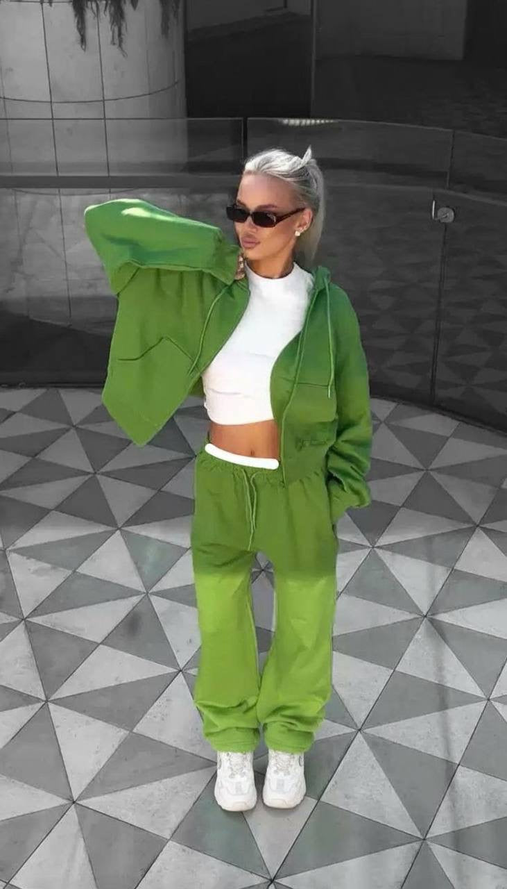 Cropped Zip Hoodie & Wide-Leg Jogger Sweatpants Set