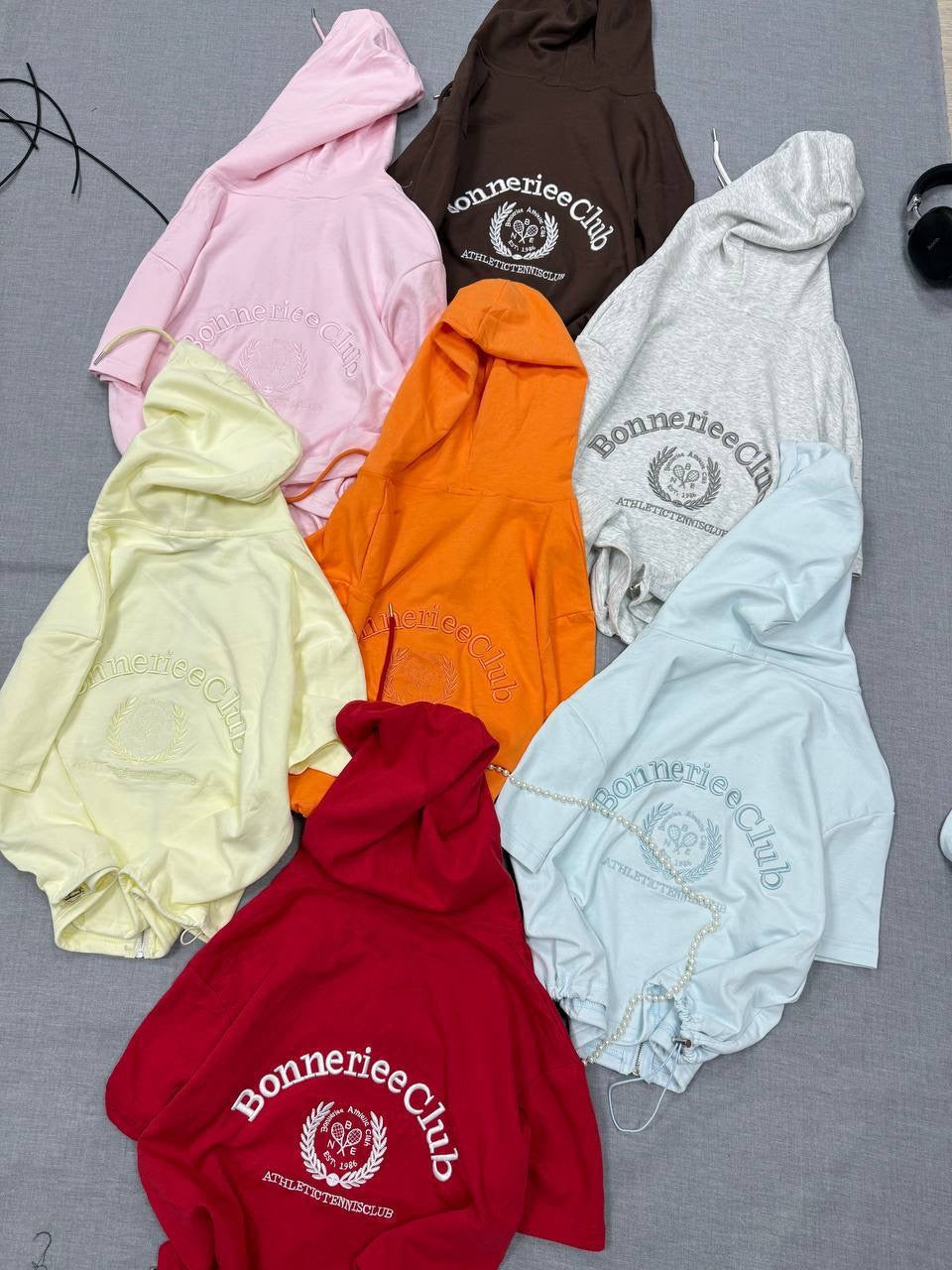 Bonnerie Embroidered 3-Piece Short Sleeve Zip Hoodie, Tank Top & Flare Pants Set