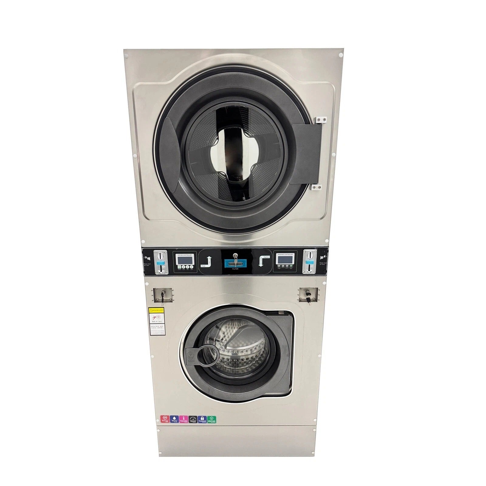 COMMERCIAL COIN-OPERATED DOUBLE WASH AND DRYER.