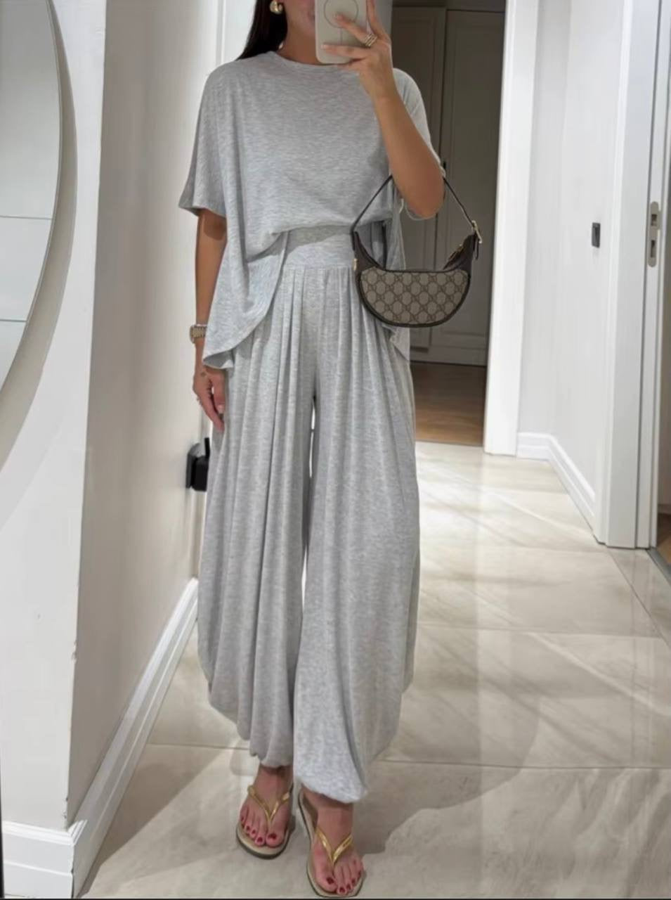 Soft Touch Oversized T-Shirt & Wide-Leg Palazzo Trousers Loungewear Set