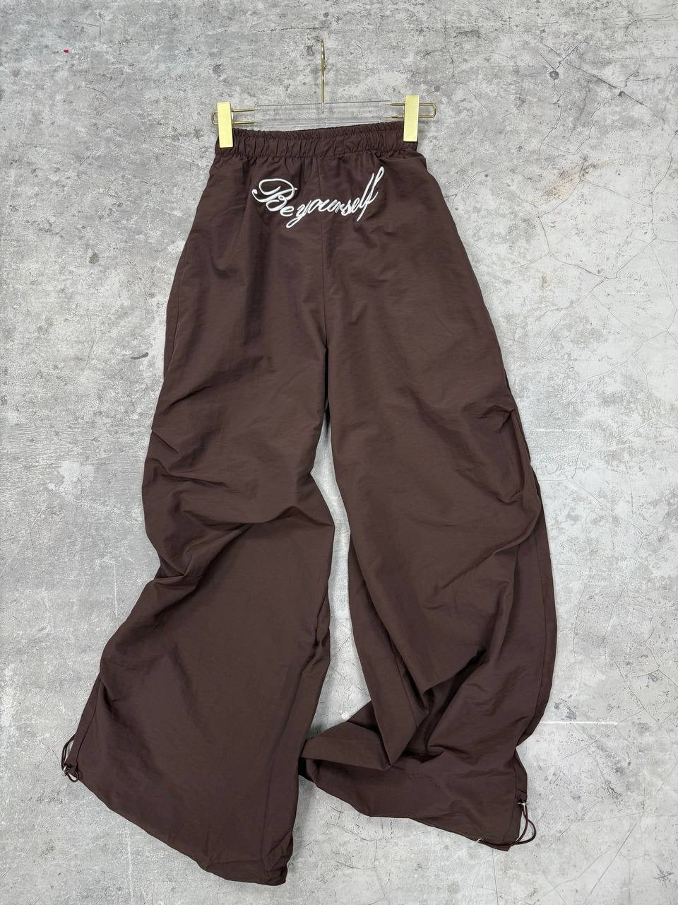 Be Yourself Embroidered Oversized Wide-Leg Parachute Trousers
