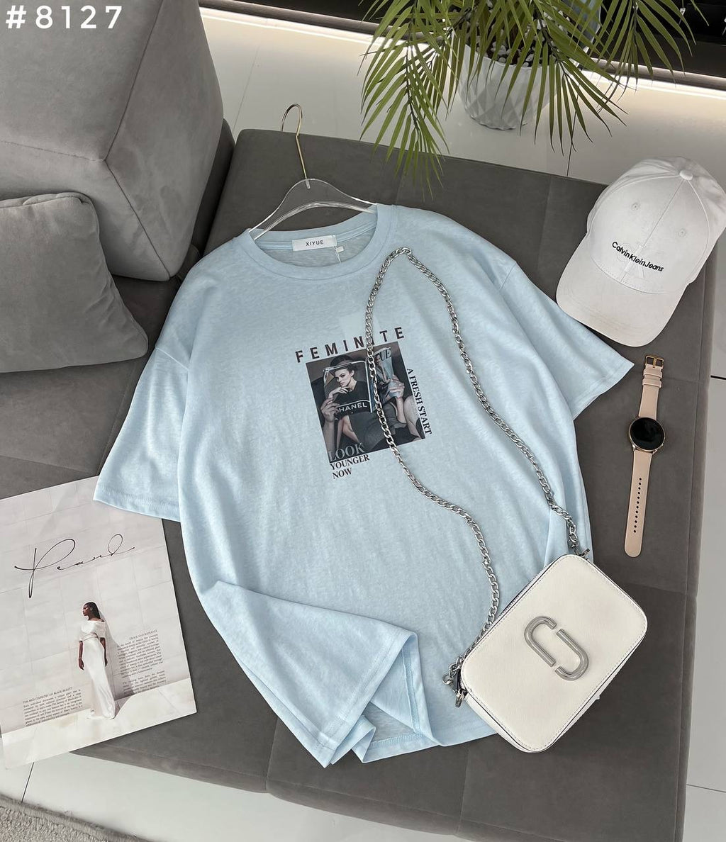 Feminite Magazine Print Oversized T-Shirt #8127