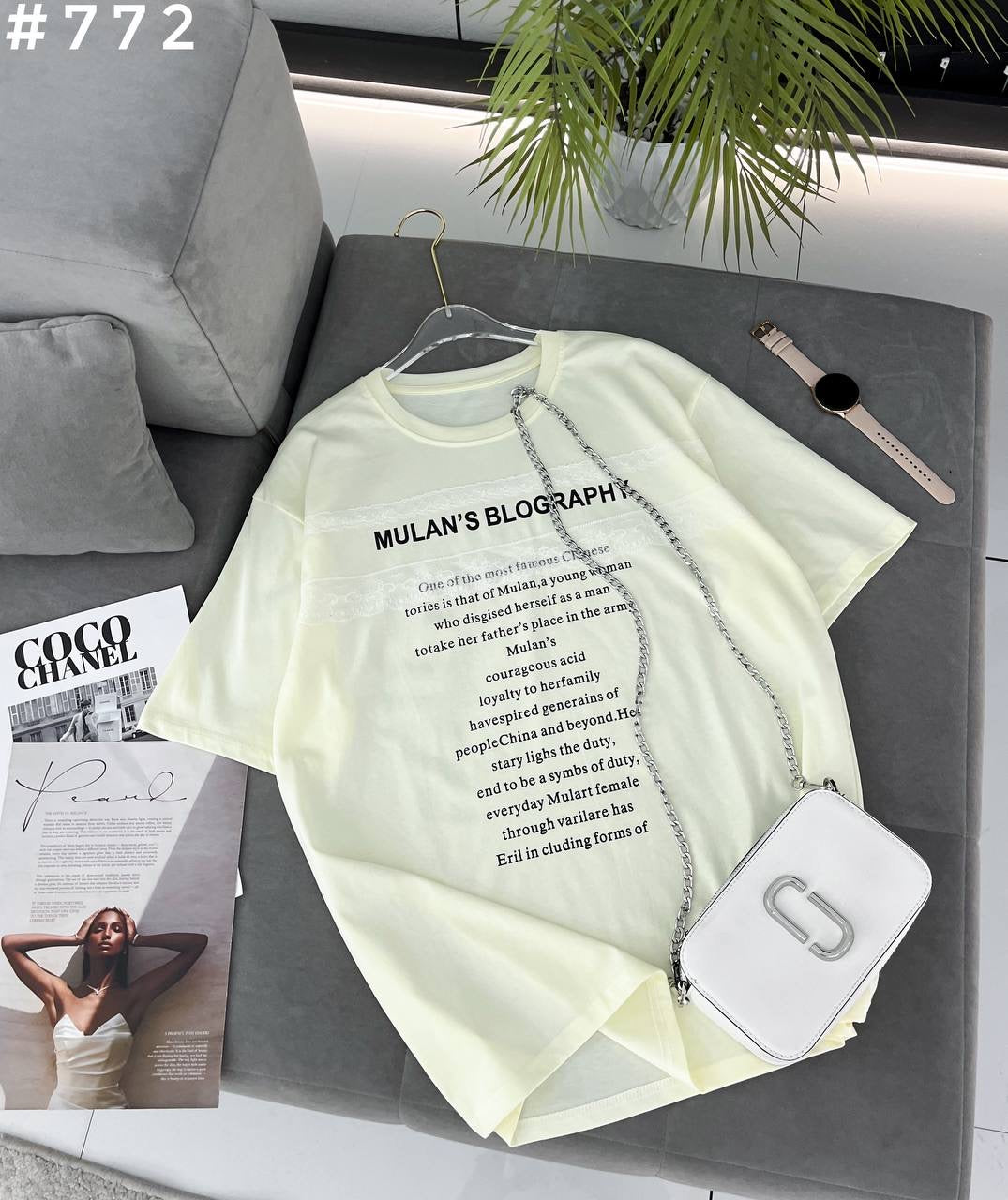 #772 Mulan's Blography Lace Trim Oversized T-Shirt