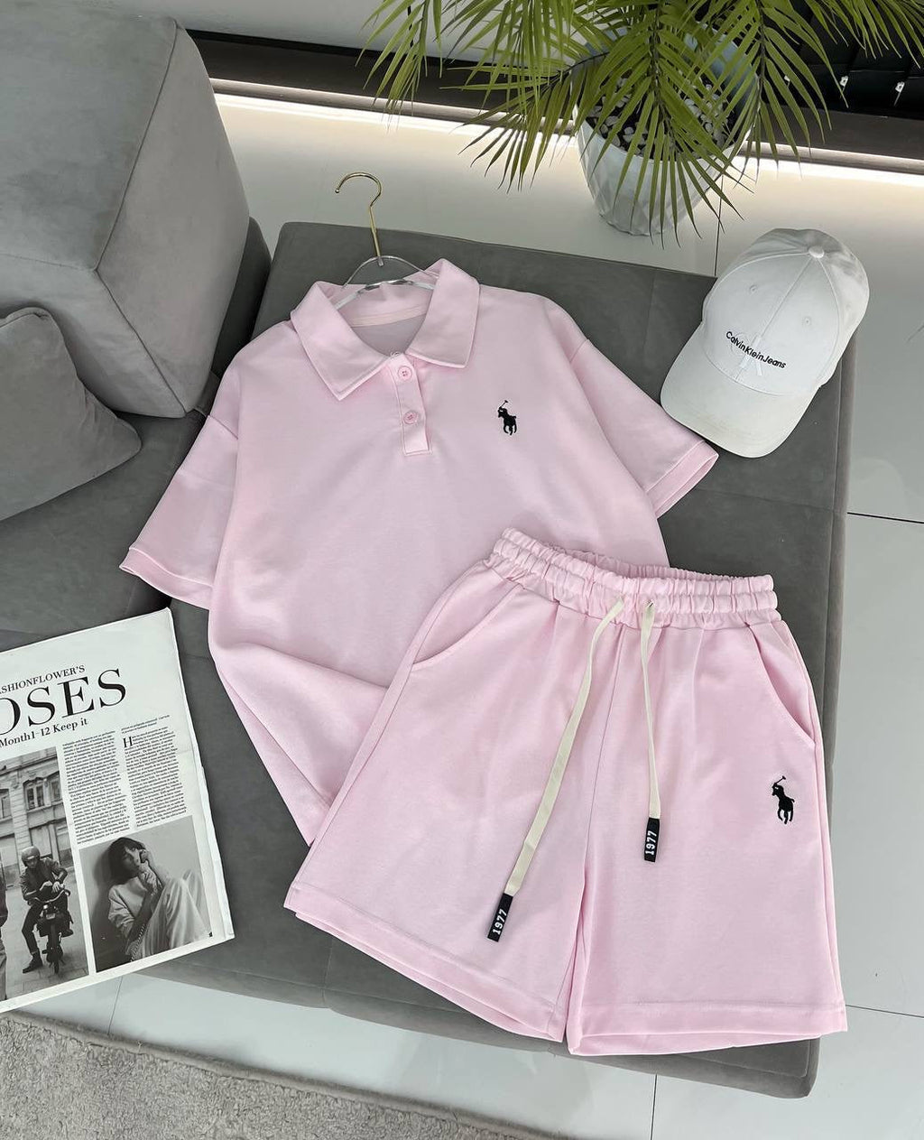 Embroidered Polo Crop T-Shirt & Drawstring Shorts 2-Piece Summer Set