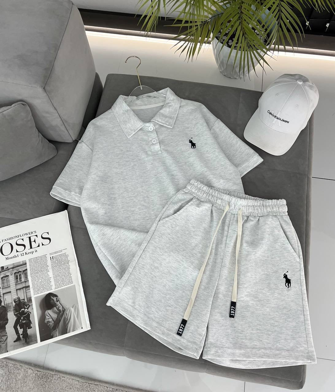 Embroidered Polo Crop T-Shirt & Drawstring Shorts 2-Piece Summer Set