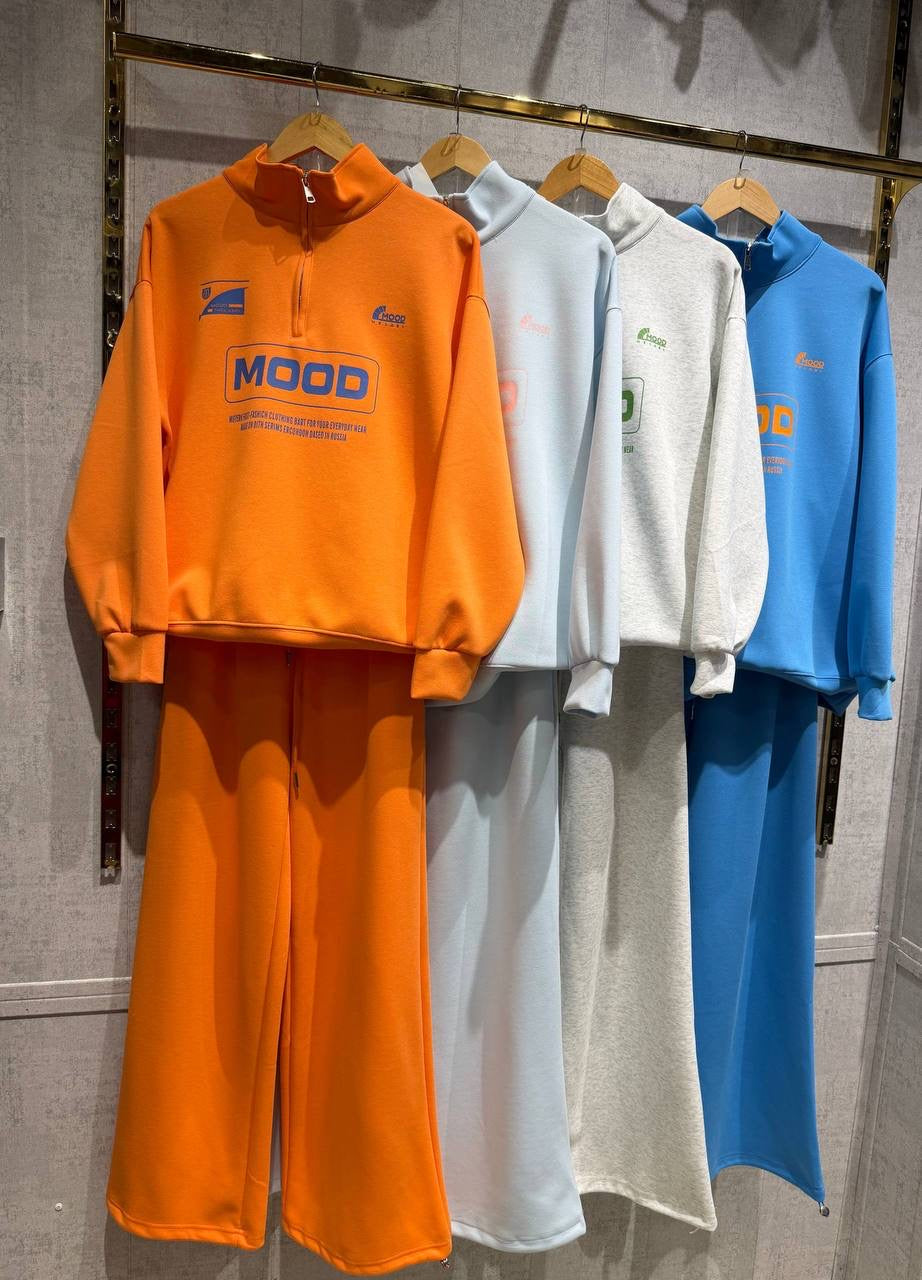 MOOD Graphic Half-Zip Oversized Sweatshirt & Wide-Leg Jogger Set