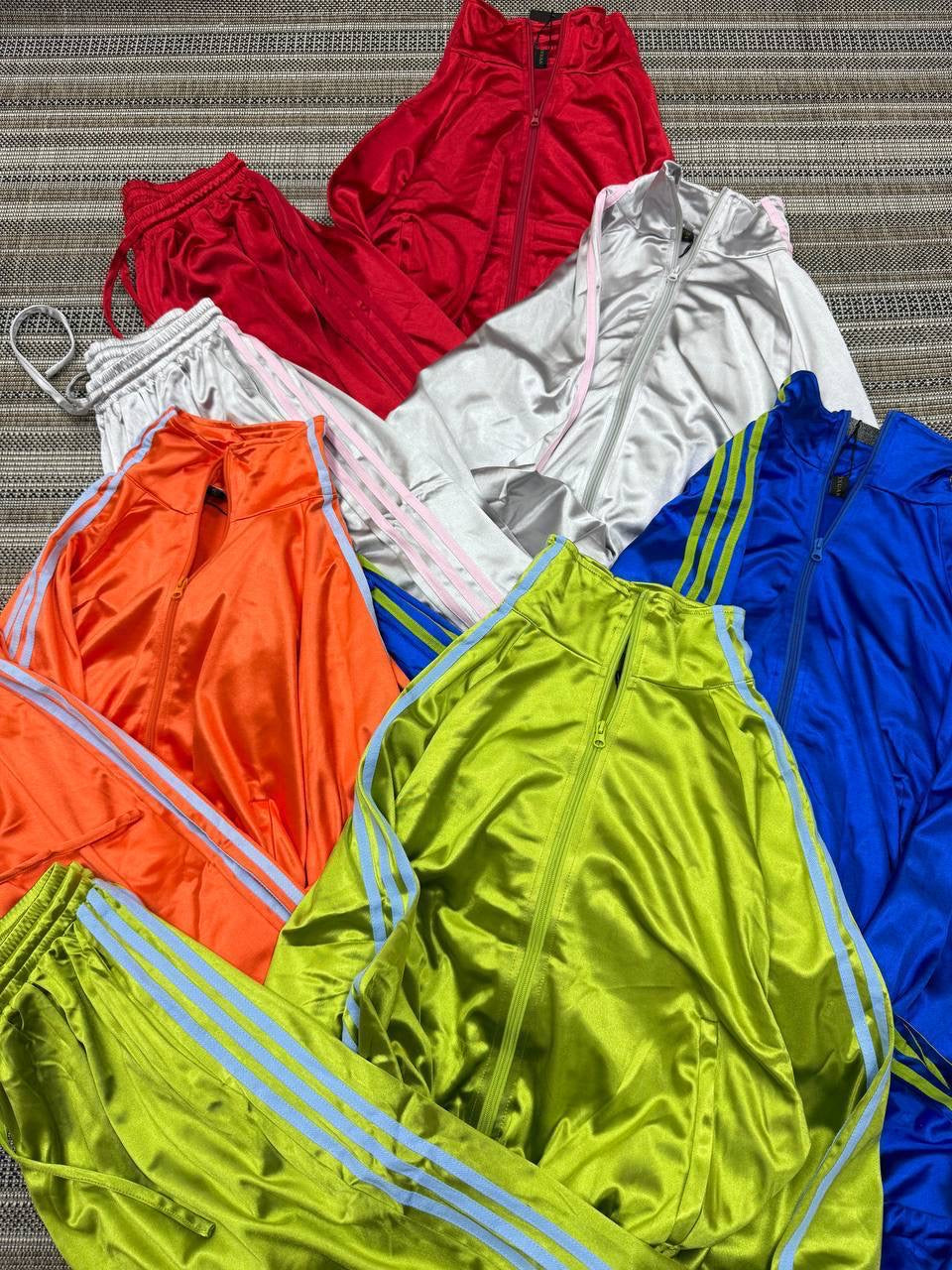 Satin 3-Stripe Zip Crop Jacket & Wide-Leg Jogger Set