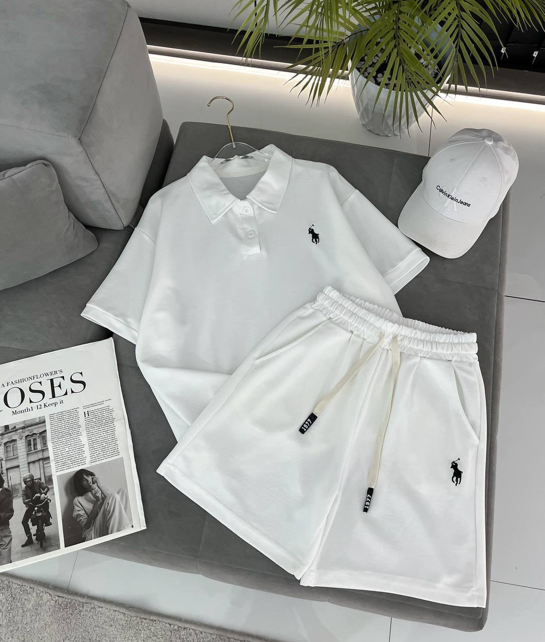Embroidered Polo Crop T-Shirt & Drawstring Shorts 2-Piece Summer Set