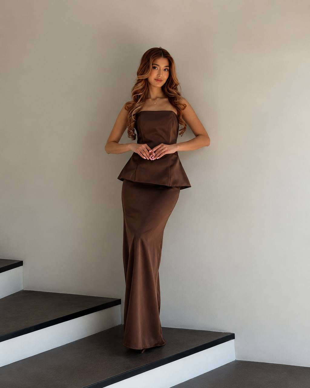 Strapless Peplum Maxi Dress