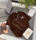 #9213 Weekend Club Half-Zip Chain Detail Oversized Polo T-Shirt