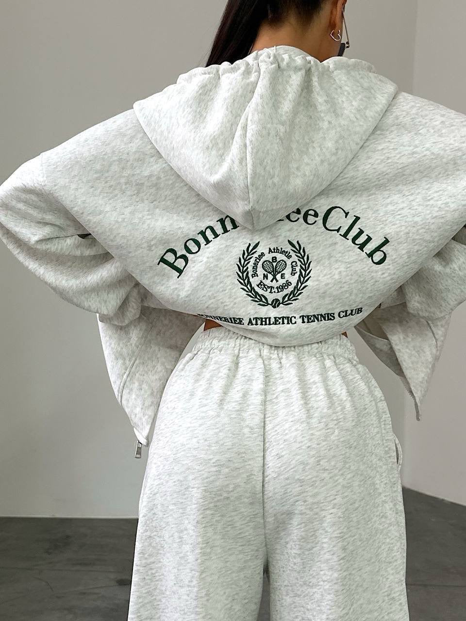 Bonneriee Club Athletic Tennis Club Oversized Zip Hoodie & Wide-Leg Sweatpants Set