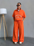 Urban Vibes Street Wear Half-Zip Crop Sweatshirt & Wide-Leg Trousers Co-ord Set