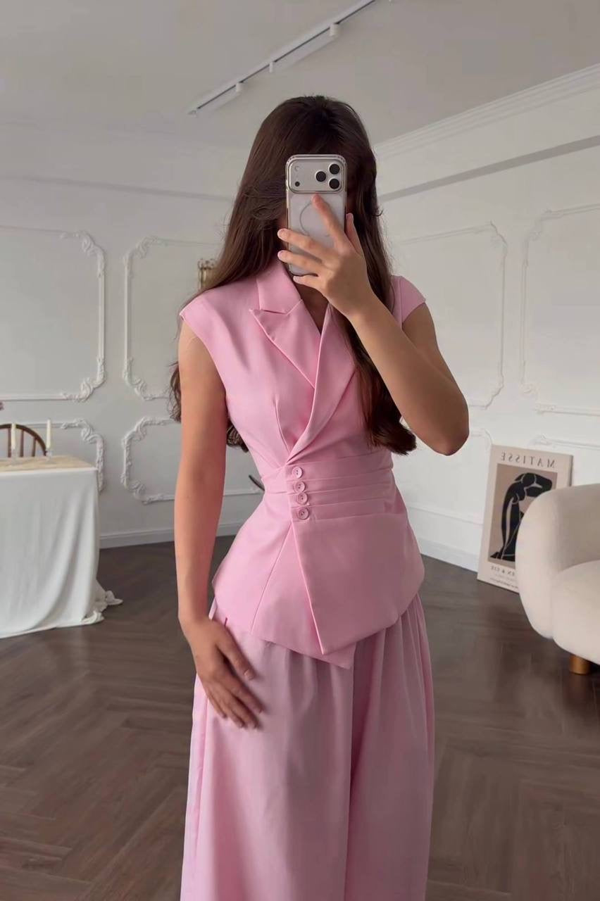 Sleeveless Blazer Vest & Balloon-Leg Trousers Co-ord Set