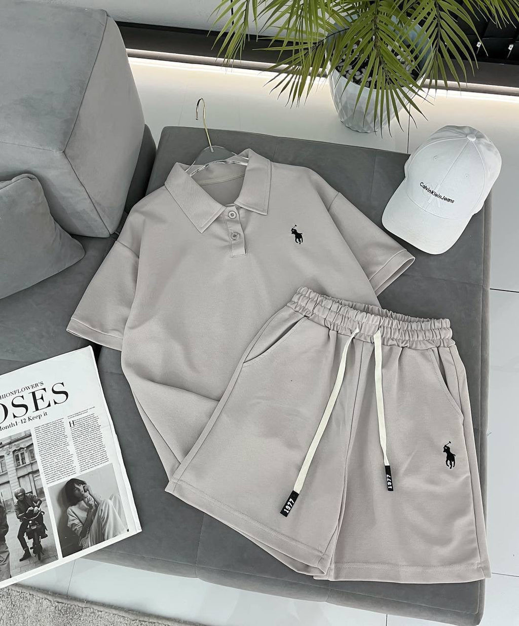 Embroidered Polo Crop T-Shirt & Drawstring Shorts 2-Piece Summer Set