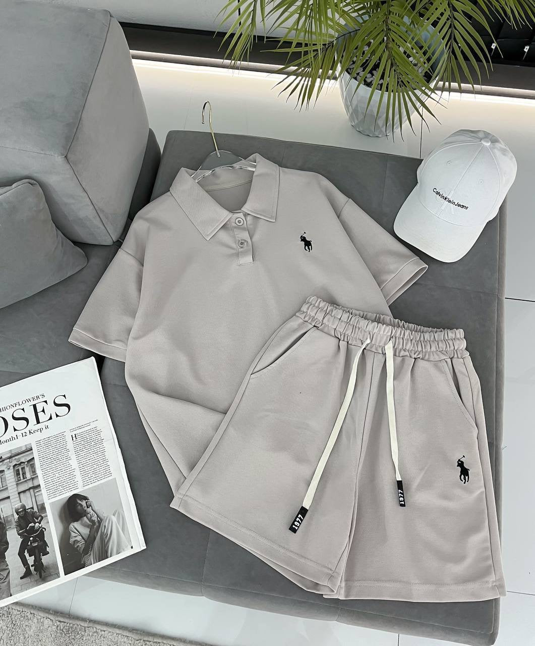 Embroidered Polo Crop T-Shirt & Drawstring Shorts 2-Piece Summer Set