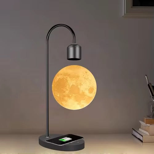 Levitating Moon Lamp with Wireless Charging Base – 3D LED Floating Moon Light