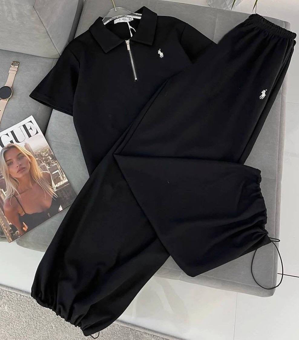 Polo Pony Embroidered Short-Sleeve Polo Crop Top & Balloon Jogger Co-ord Set