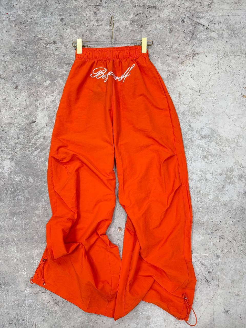 Be Yourself Embroidered Oversized Wide-Leg Parachute Trousers
