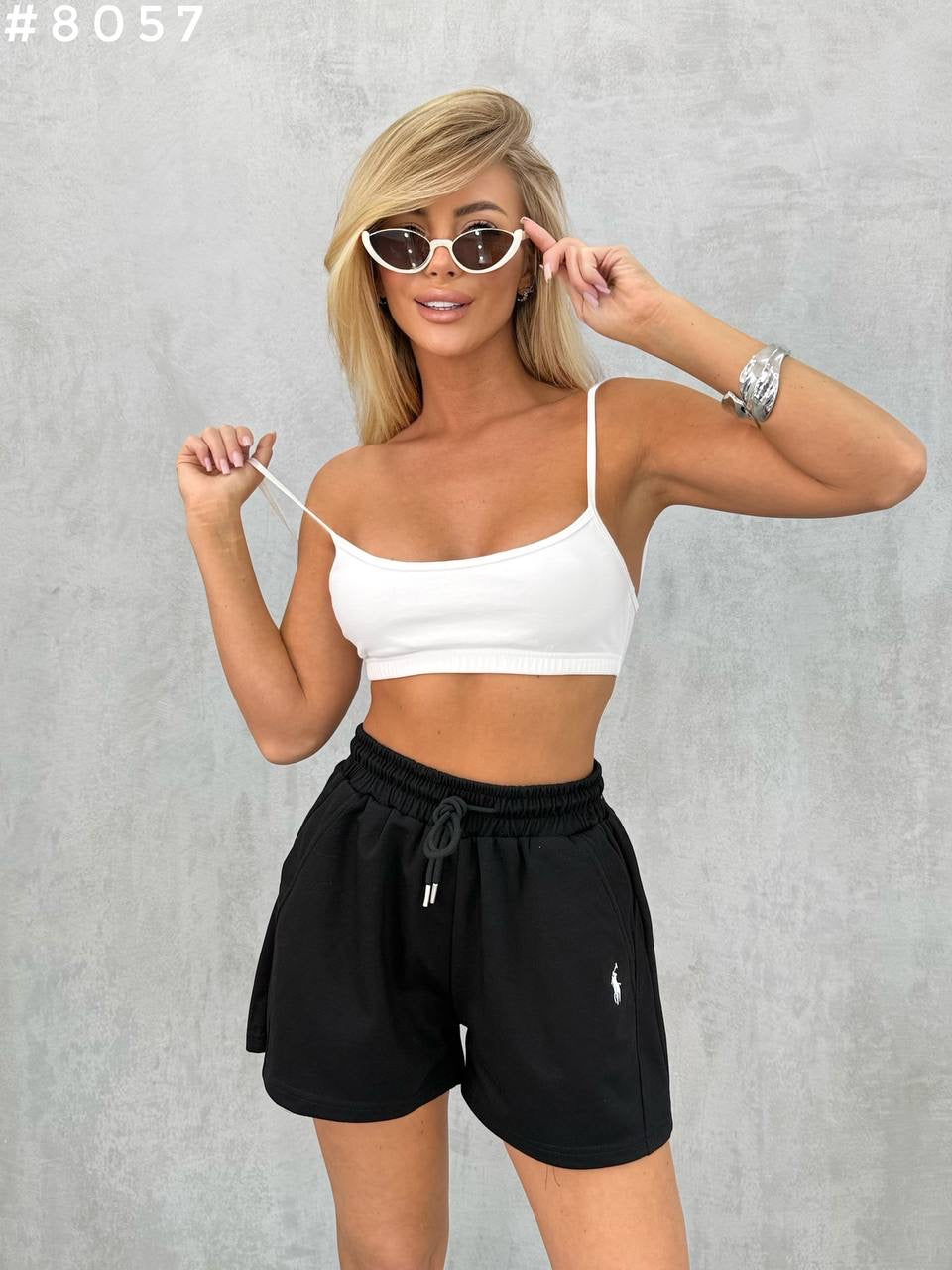 Polo Pony Embroidered High-Waist Fleece Shorts #8057