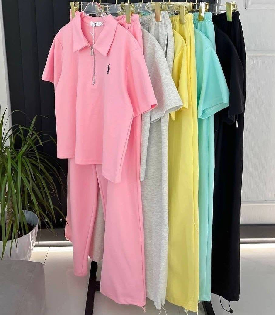 Polo Pony Embroidered Short-Sleeve Polo Crop Top & Balloon Jogger Co-ord Set