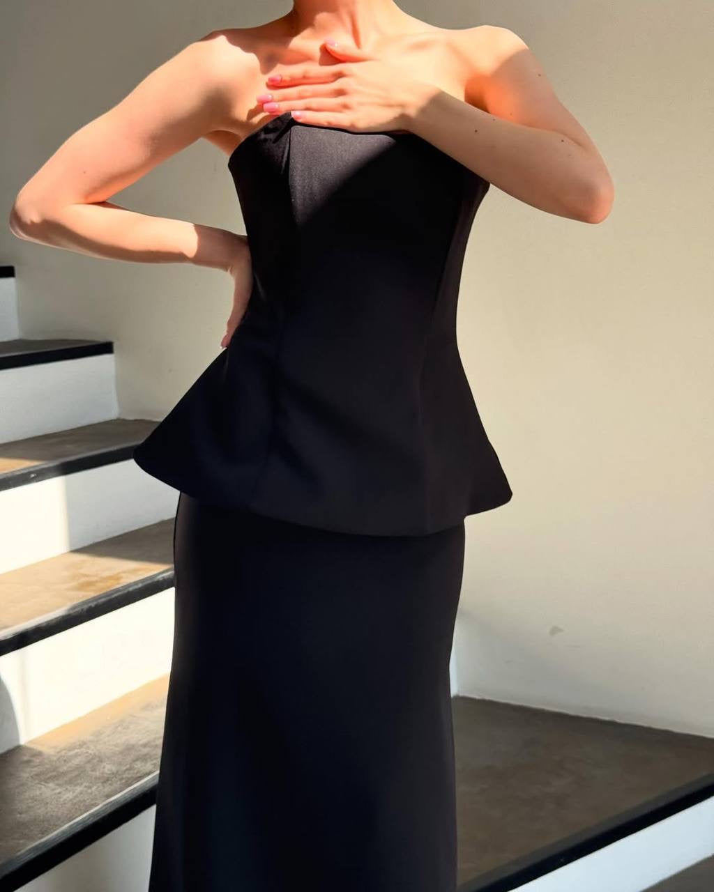 Strapless Peplum Maxi Dress
