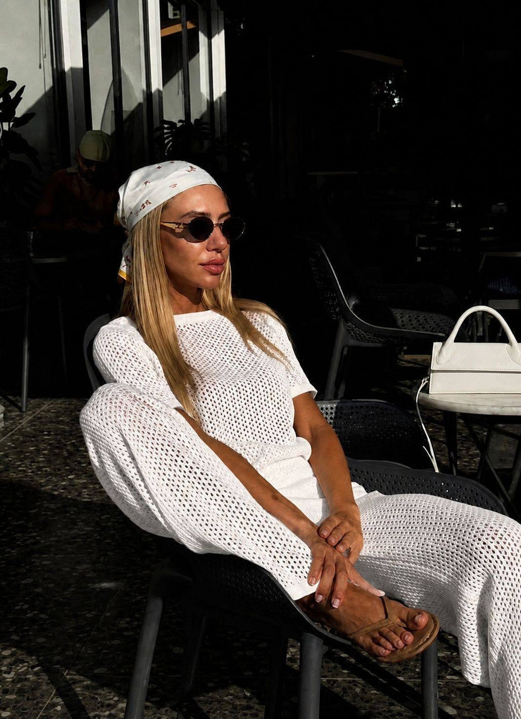 Open Knit Crochet Short Sleeve Crop Top & Wide-Leg Palazzo Trousers Co-ord Set