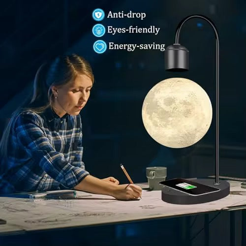 Levitating Moon Lamp with Wireless Charging Base – 3D LED Floating Moon Light