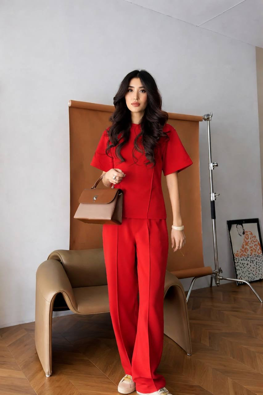Structured Short-Sleeve Top & Wide-Leg Trousers Co-ord Set