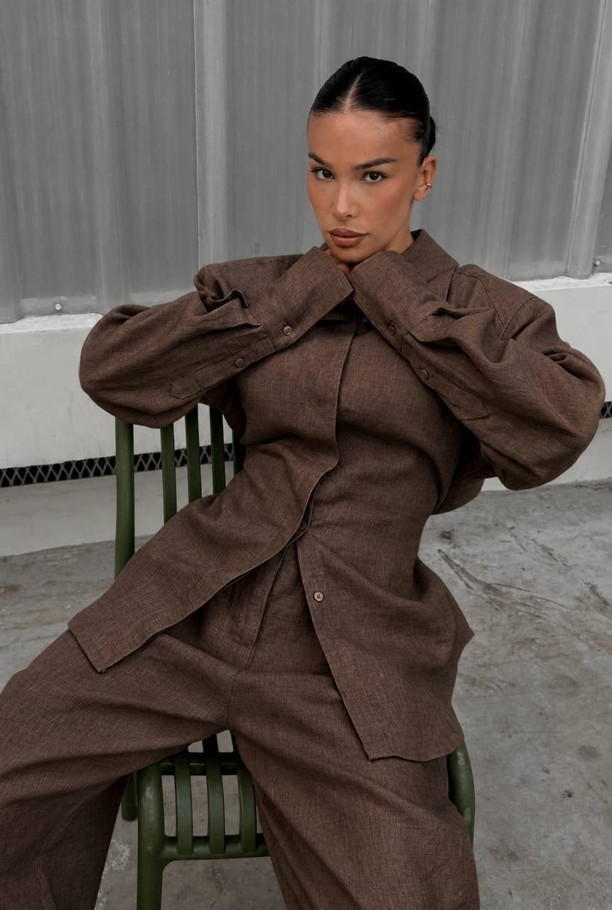 Atelier Linen Oversized Shirt & Wide-Leg Trousers Co-ord Set