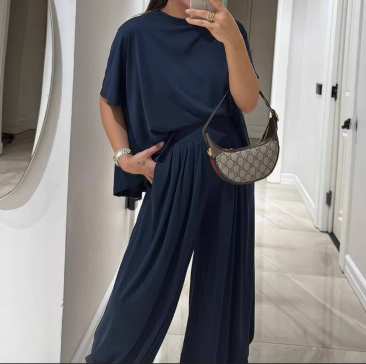 Soft Touch Oversized T-Shirt & Wide-Leg Palazzo Trousers Loungewear Set