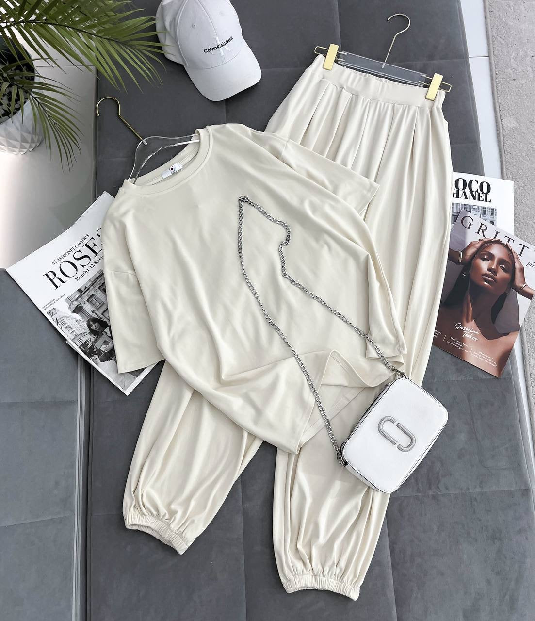 Soft Touch Oversized T-Shirt & Wide-Leg Palazzo Trousers Loungewear Set