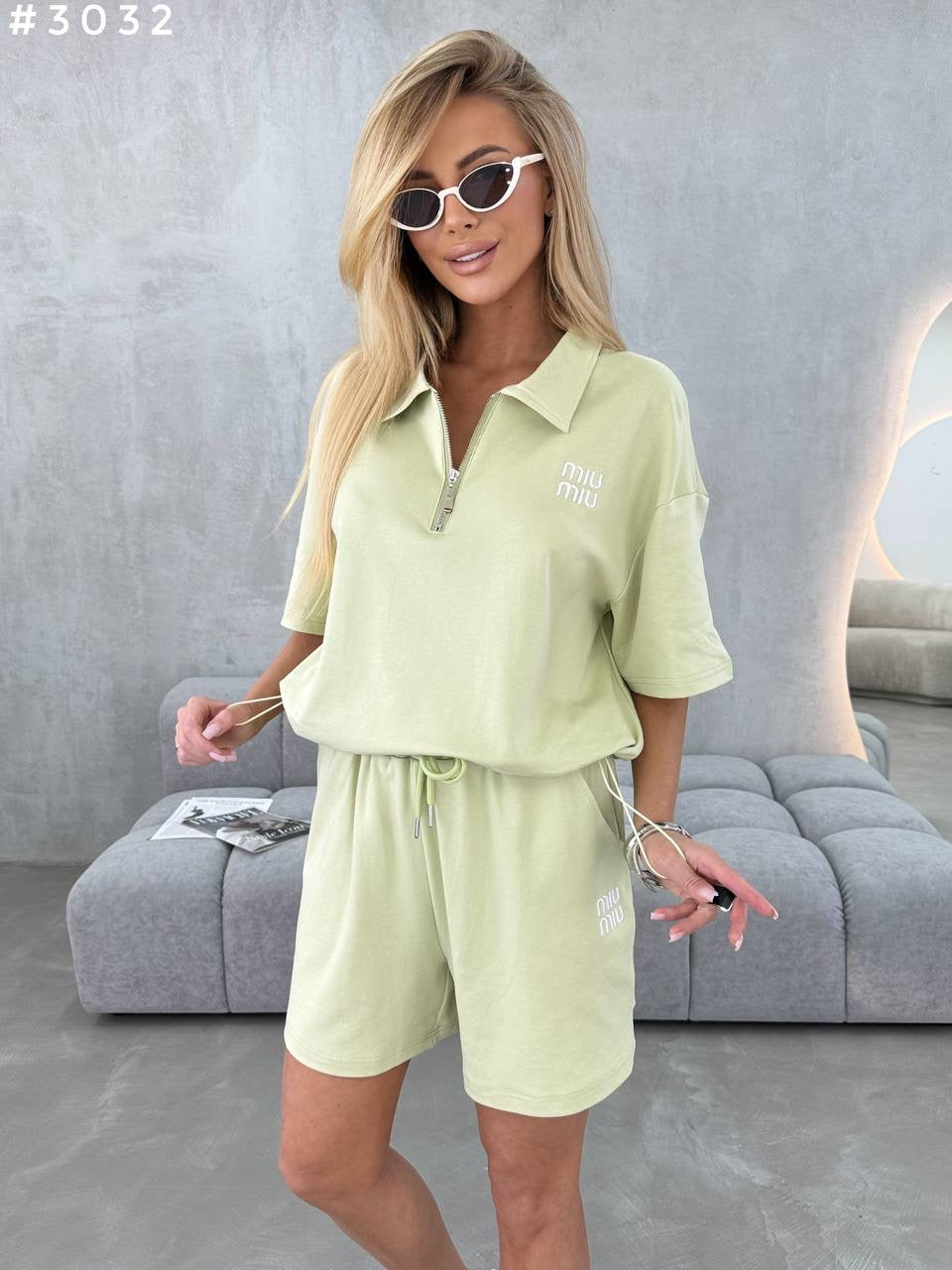 #3032 Logo Embroidered Zip Polo Sweat Co-ord Set