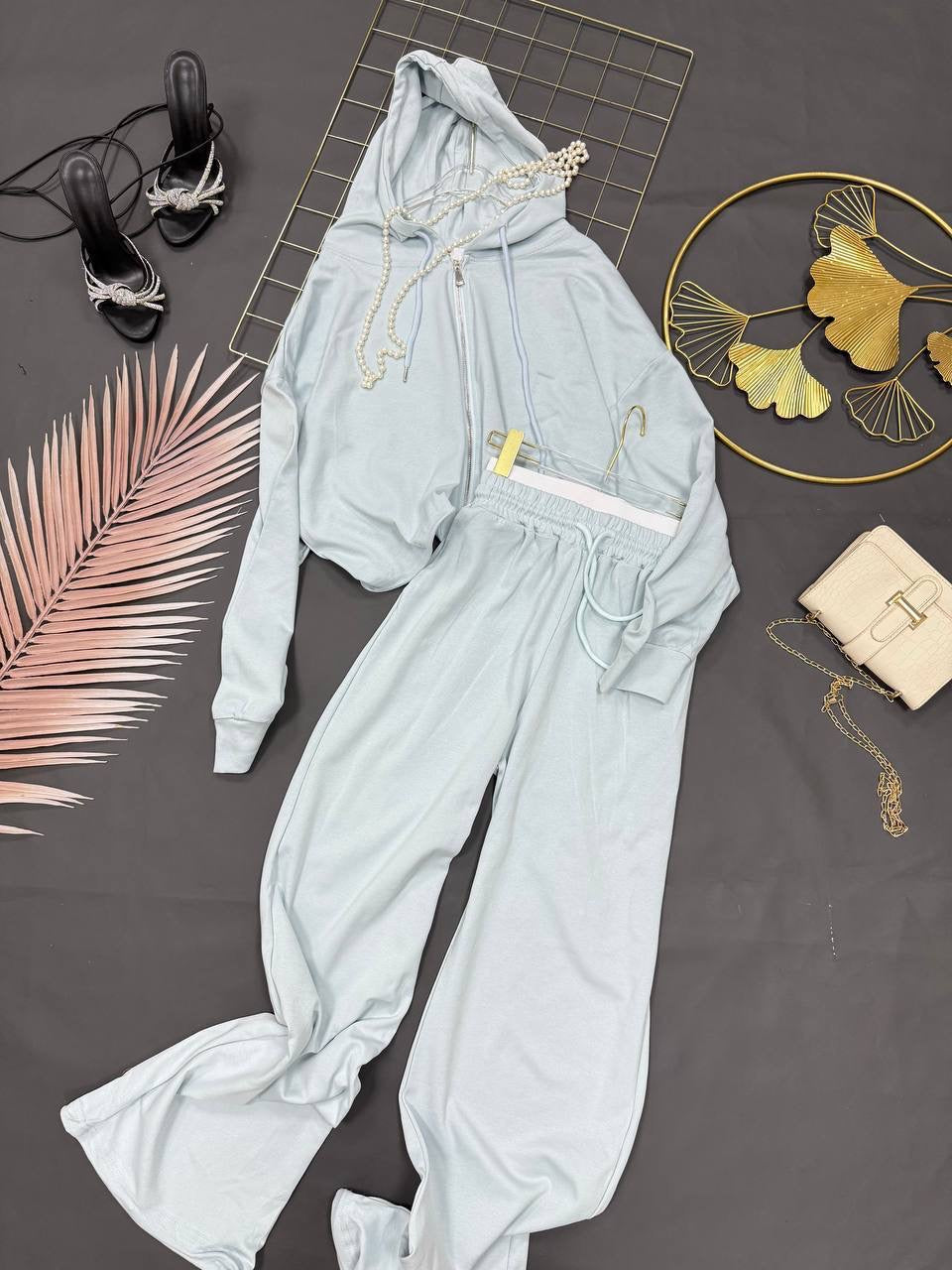Cropped Zip Hoodie & Wide-Leg Jogger Sweatpants Set