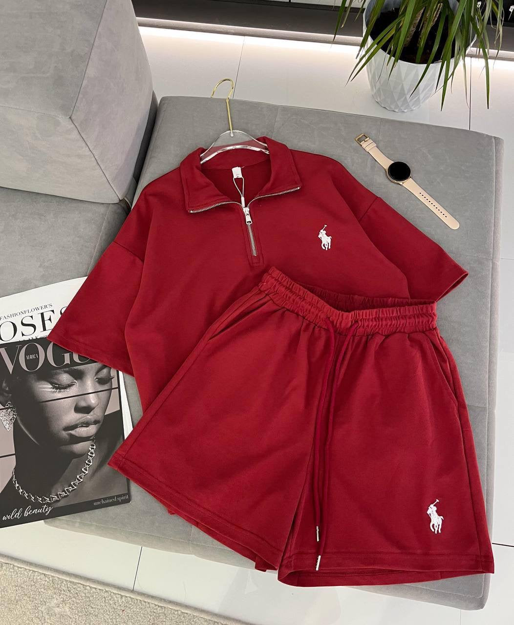 Polo Half-Zip Short-Sleeve Top & Shorts Co-ord Set