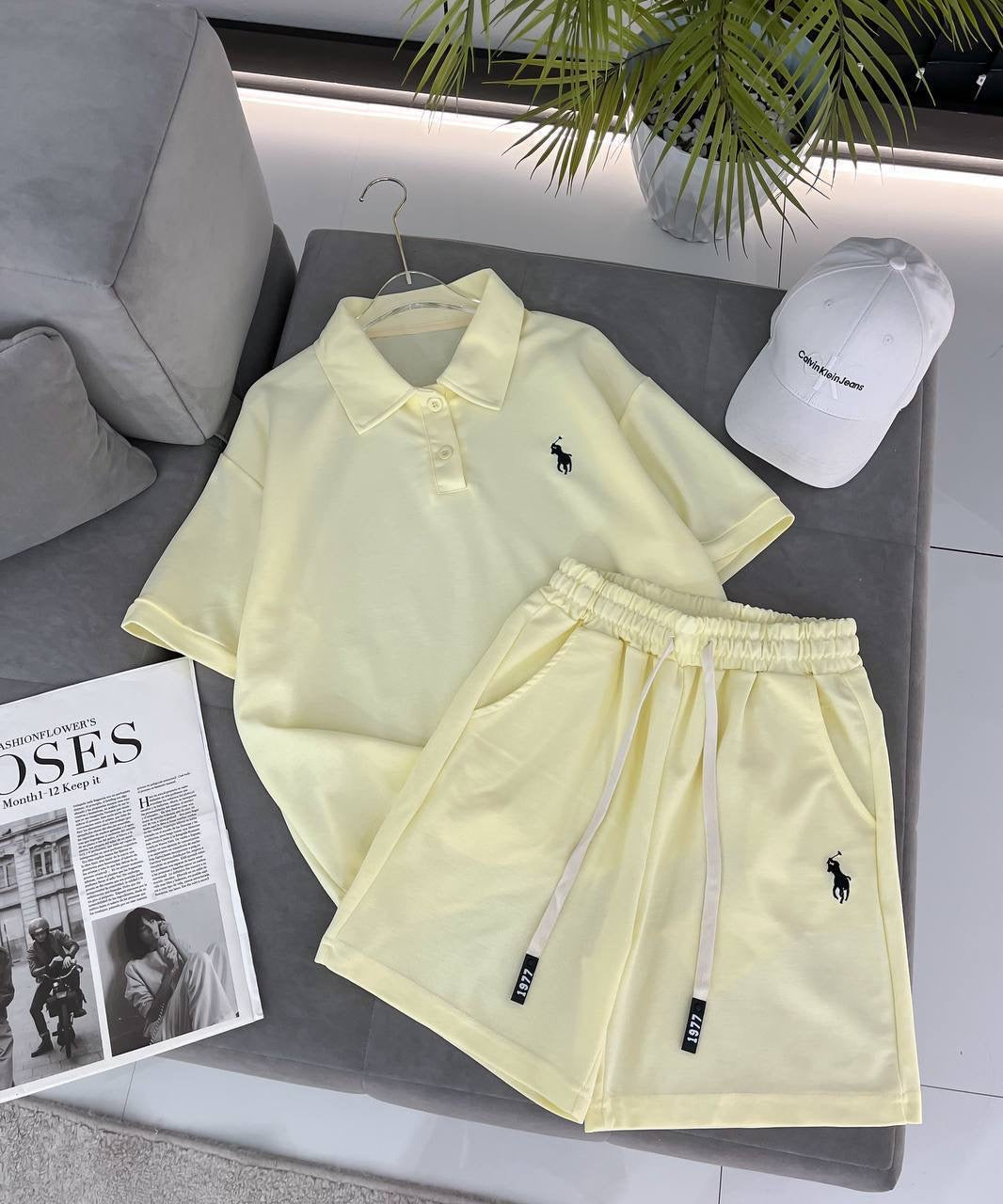 Embroidered Polo Crop T-Shirt & Drawstring Shorts 2-Piece Summer Set