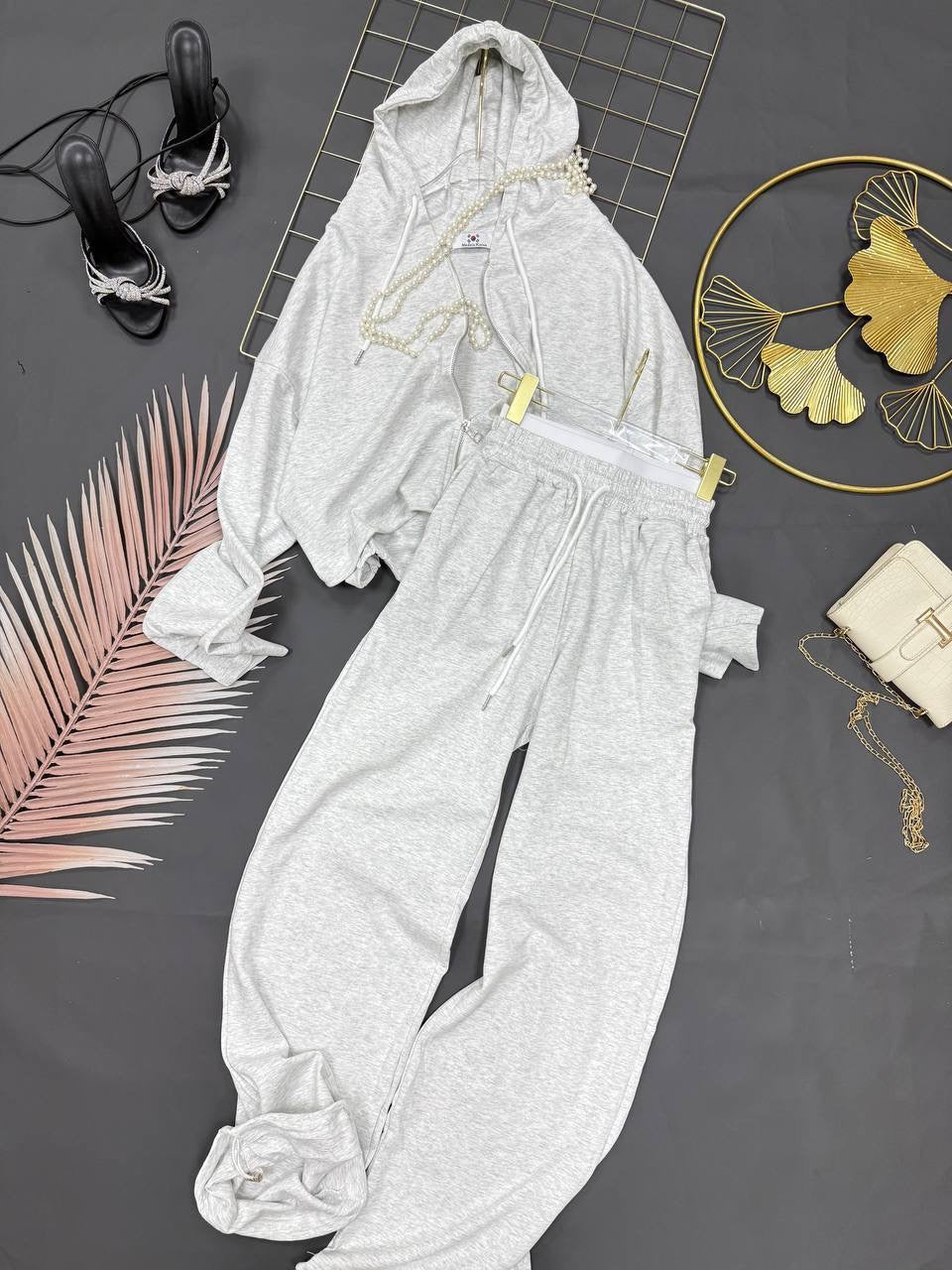 Cropped Zip Hoodie & Wide-Leg Jogger Sweatpants Set