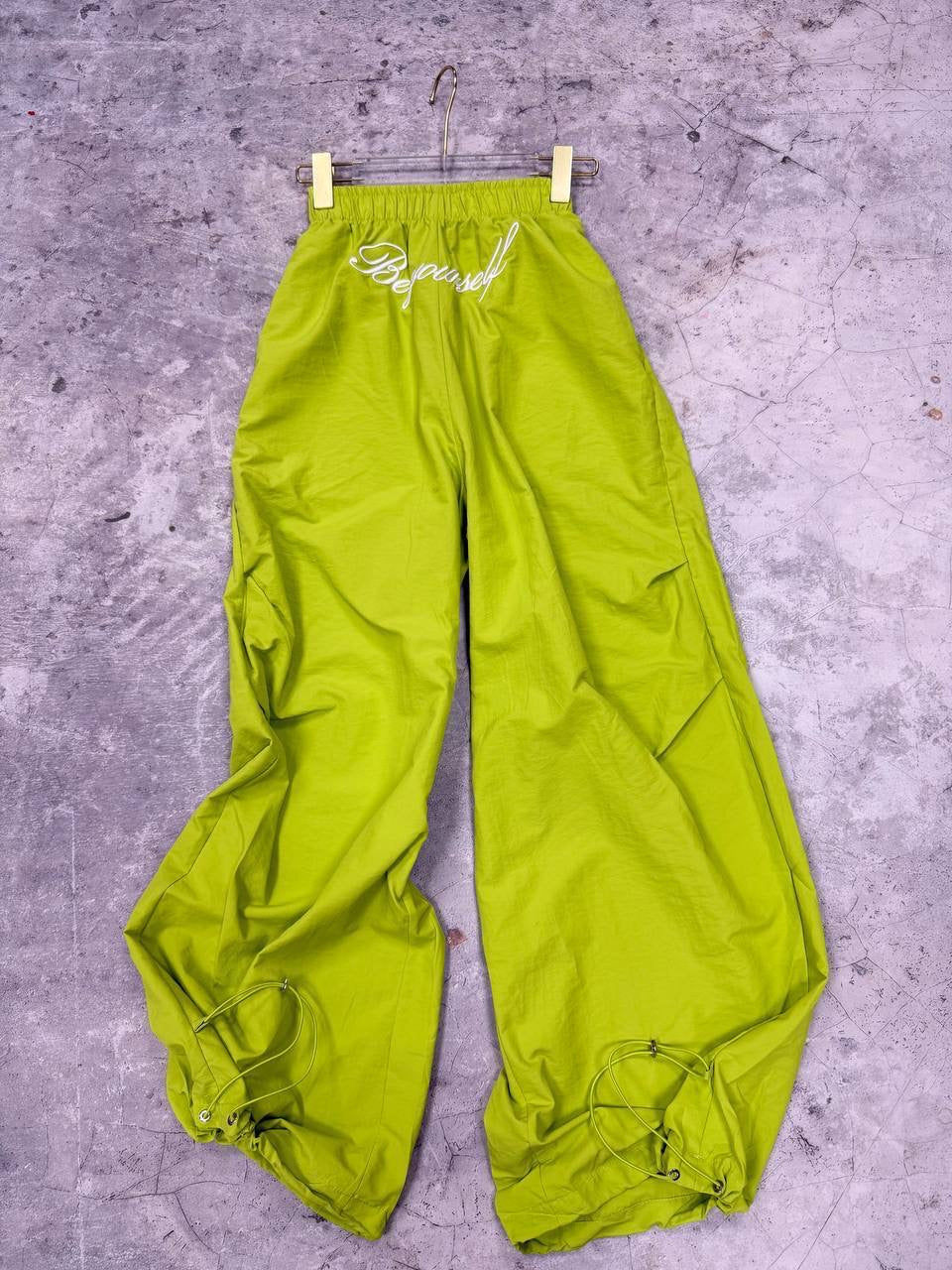 Be Yourself Embroidered Oversized Wide-Leg Parachute Trousers