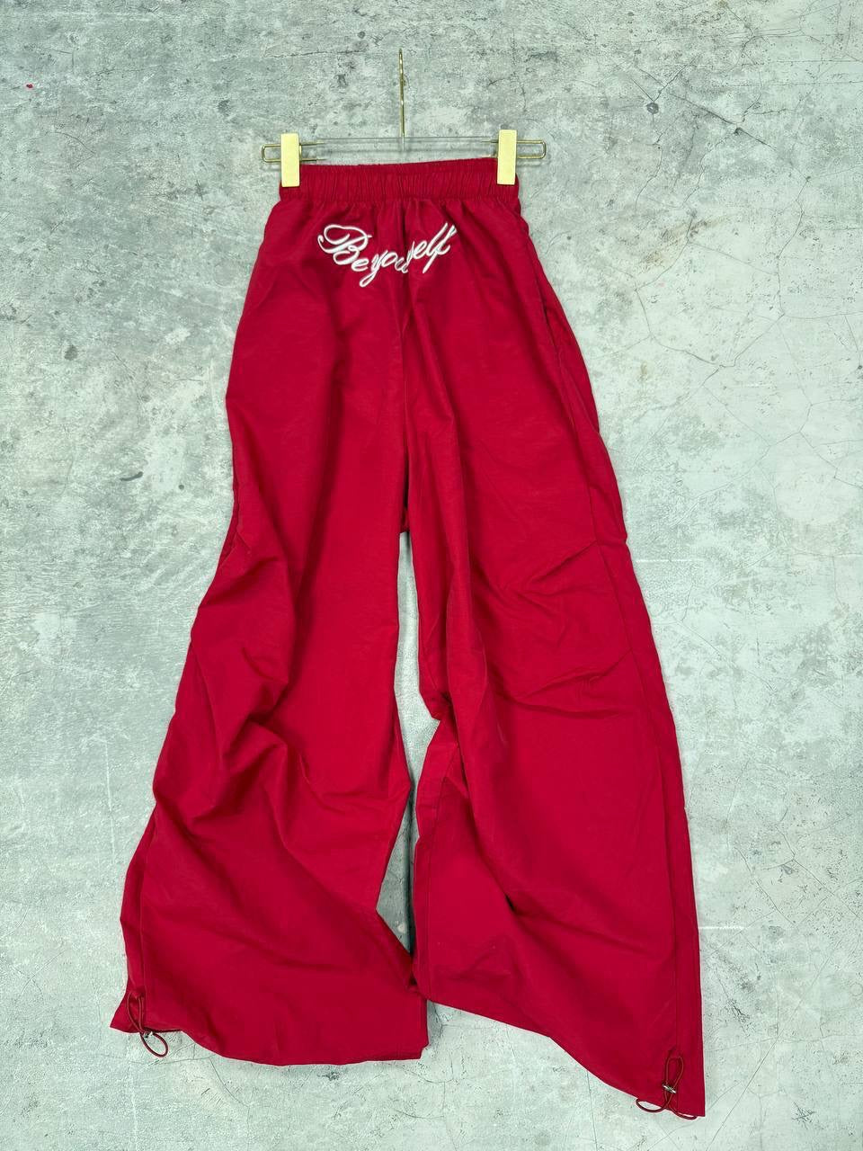 Be Yourself Embroidered Oversized Wide-Leg Parachute Trousers