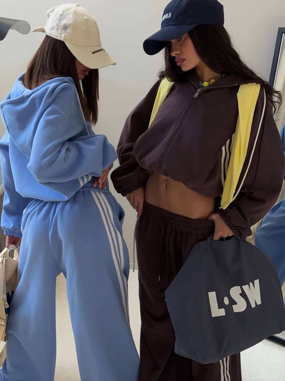 3-Stripe Oversized Cropped Zip Hoodie & Wide-Leg Sweatpants Set