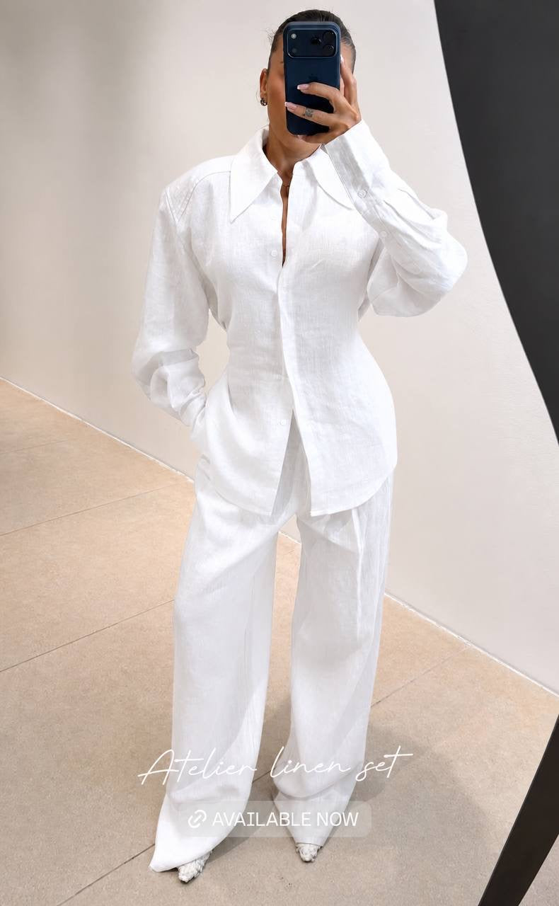 Atelier Linen Oversized Shirt & Wide-Leg Trousers Co-ord Set