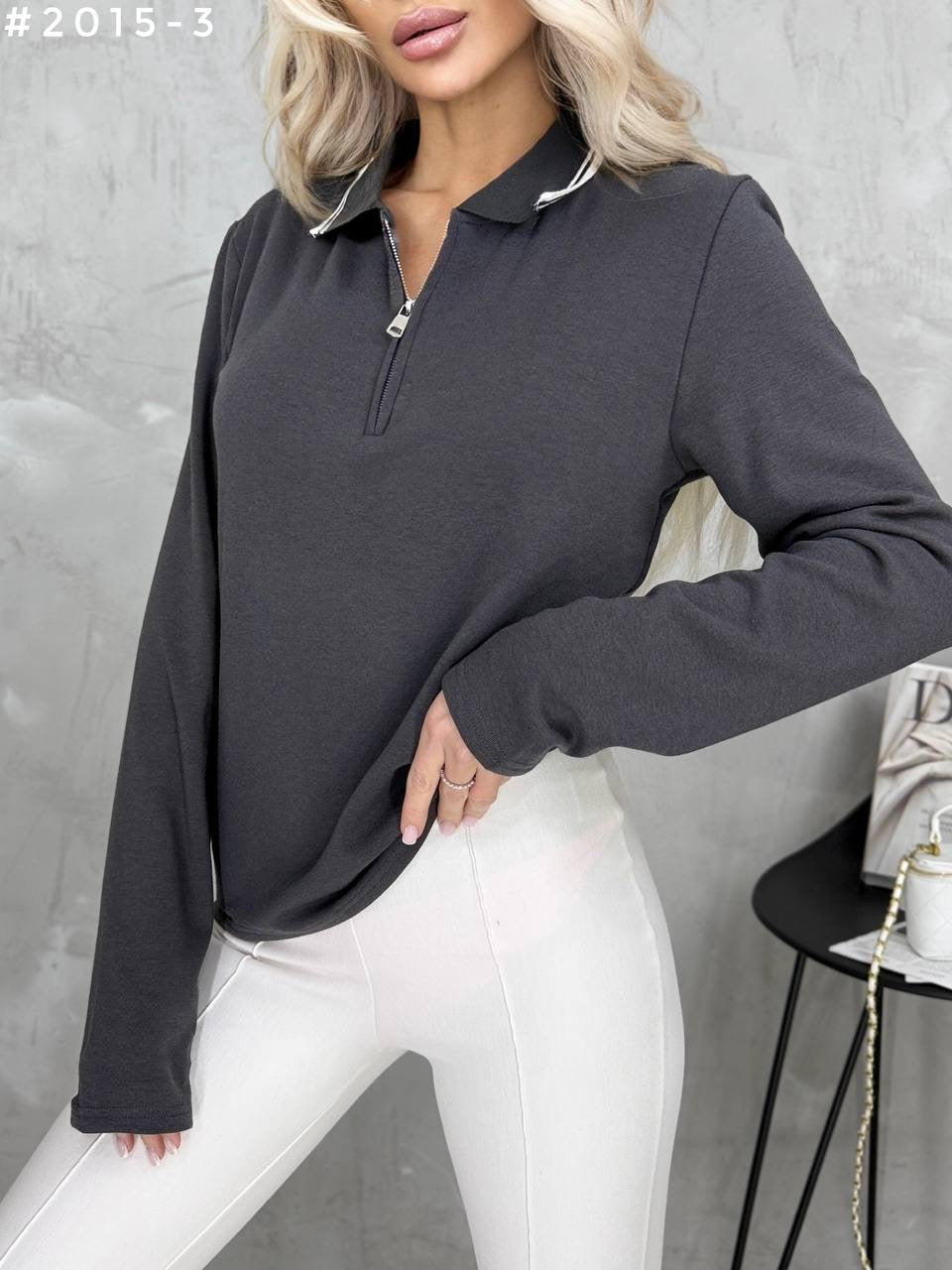 Half-Zip Polo Collar Oversized Sweatshirt #2015-3