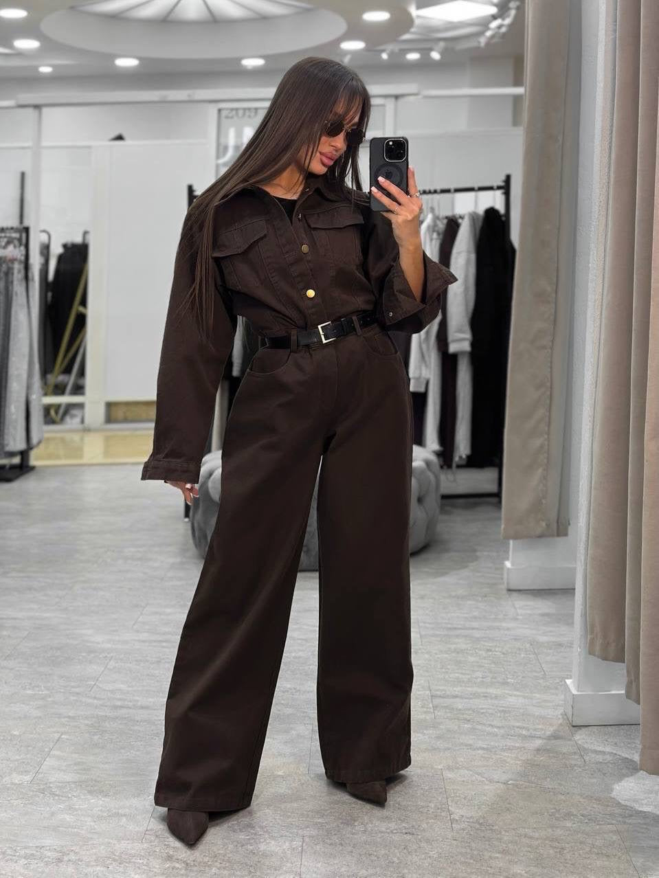 Denim Shirt & Wide-Leg Jeans Co-ord Set