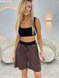 #8102 Contrast Waistband Drawstring Bermuda Shorts