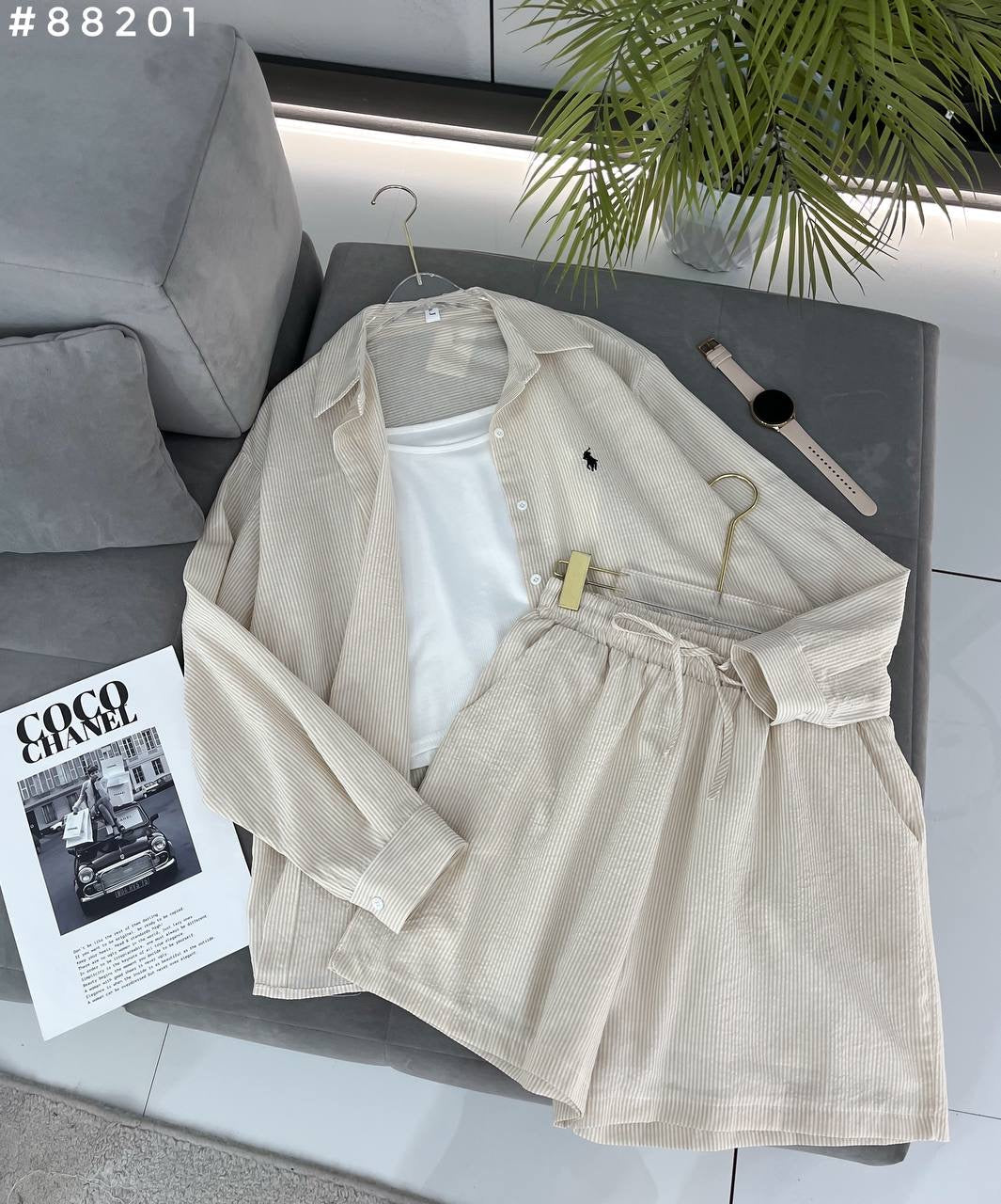 #88201 Striped Linen Shirt & Shorts Co-ord Set