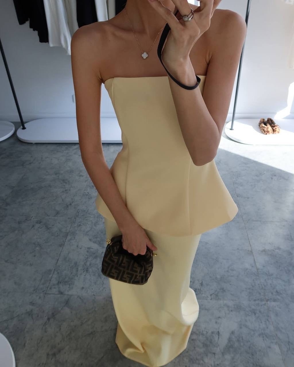 Strapless Peplum Maxi Dress