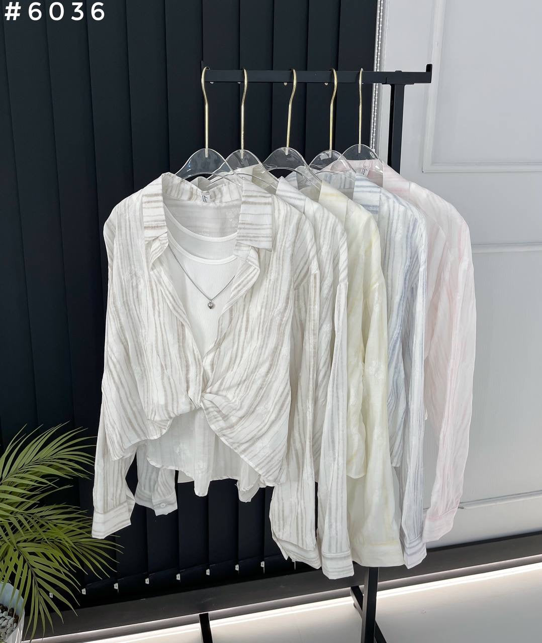 #6036 Crinkle Texture Twist Front Sheer Oversized Shirt + Crop Top Set