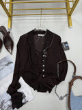 Lace Trim Sheer Knit Button-Up Cardigan