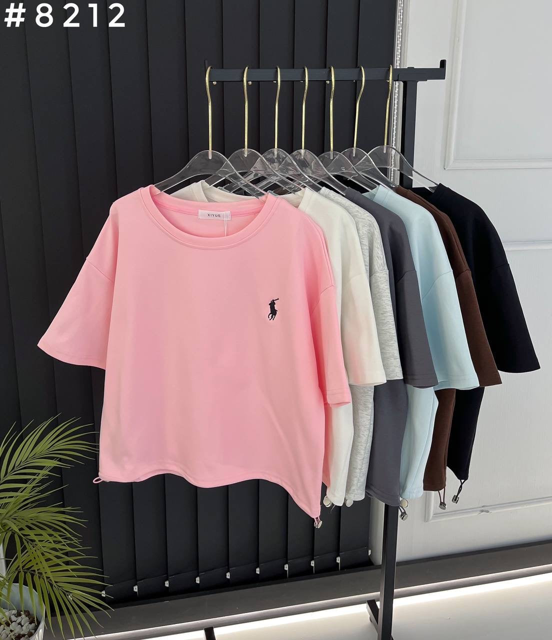 #8212 Polo Embroidered Chain Detail Drawstring Crop T-Shirt